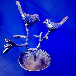 Vintage Metal Ring Holder Tree, bird Ring Display Jewelry Stand